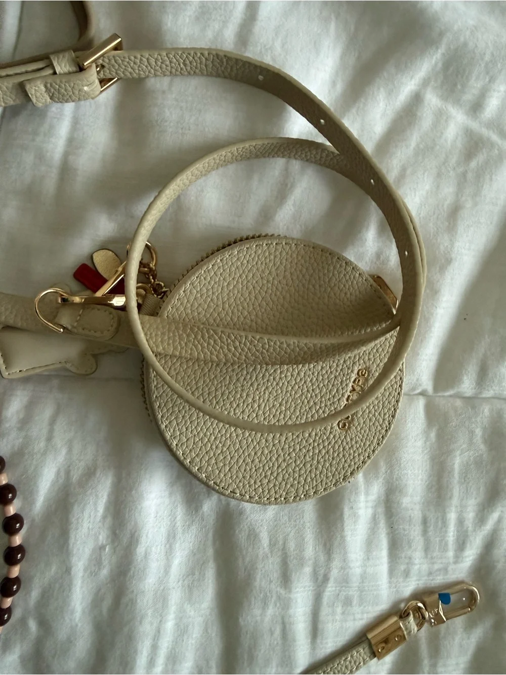 Beige Leather CUSTYPE Crossbody Bag with Coin Pouch and Strap BUNDLE